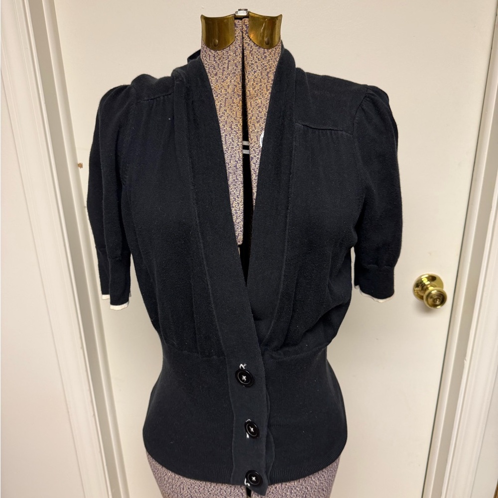 Talbots Black Short Sleeve Cardigan Sweater XL Classic Button Front
